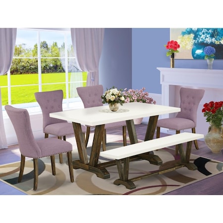 East West Furniture 6 Piece V-Style Dining Table Set - Distressed Jacobean V726GA740-6